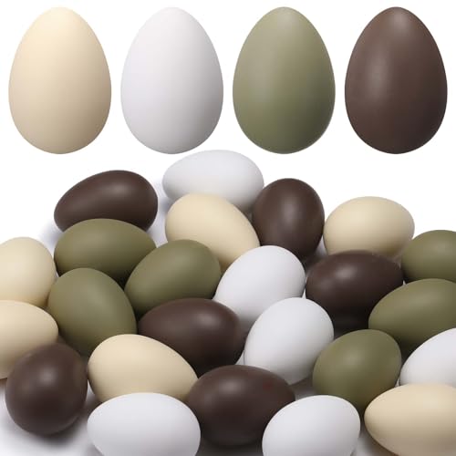 Gejoy 24 Pcs Neutral Easter Eggs Plastic Fake Chicken Eggs 236 Inch Vintage Boho Easter Decor Pastel Bowl Vase Fillers Farmhouse Spring Decorations for Home Table DIY Craft Neutral - Image 3