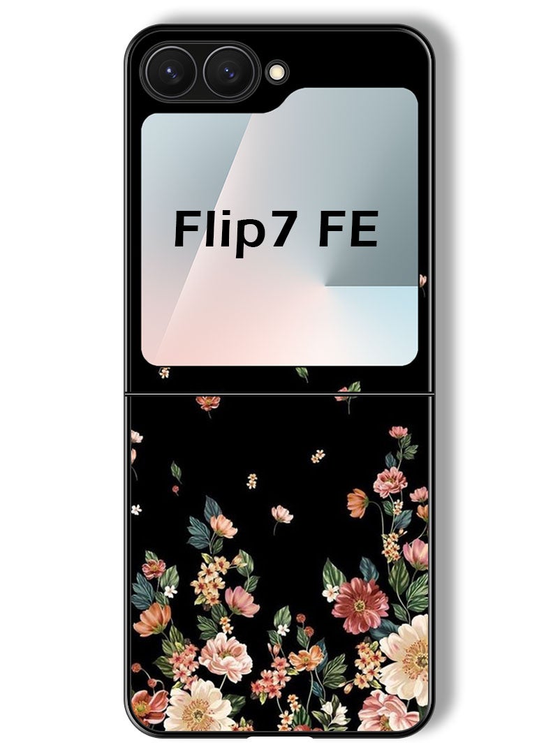 Theodor Case Compatible with Samsung Galaxy Z Flip 7 FE 6.7 Inch Protection Shockproof Bumper Cover Flowers in Black Background - Image 1