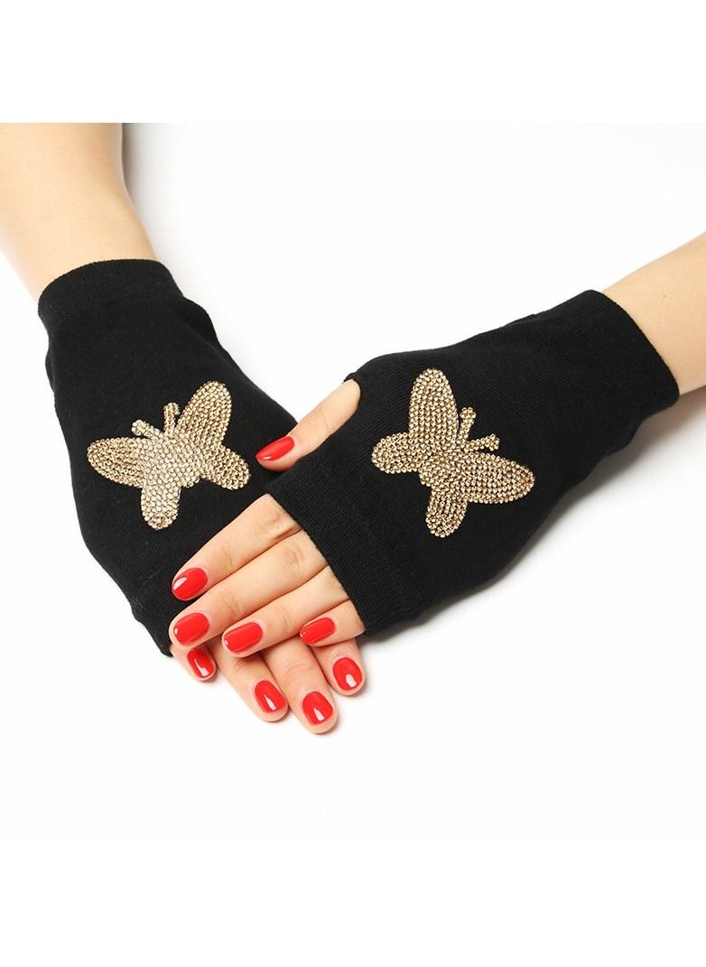 Loquat - Fingerless Knit Printed Gloves - Image 1