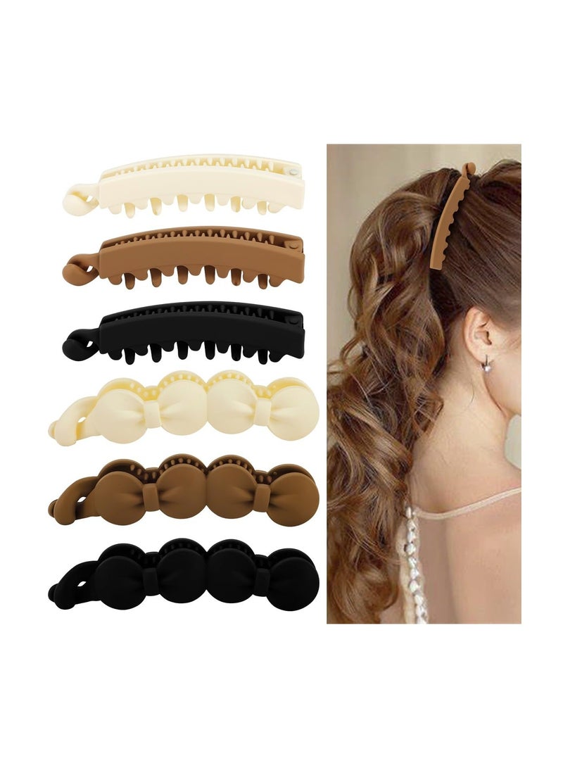 XiuWoo 6 Pcs Bow Claw Banana Clips Hair, Matte Strong Hold Ponytail Bun Holder, Hair Jaw Barrettes Styling Accessories for Women Girls - Image 1