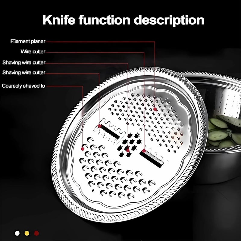 Shrux Stainless Steel Strainer Drain Basket Salad Maker Bowl Vegetable Fruits Washing Strainer Colanders Set Basin with Grater Strainer and Drain BasketVegetable Grater Kitchen Mesh Strainers - Image 2