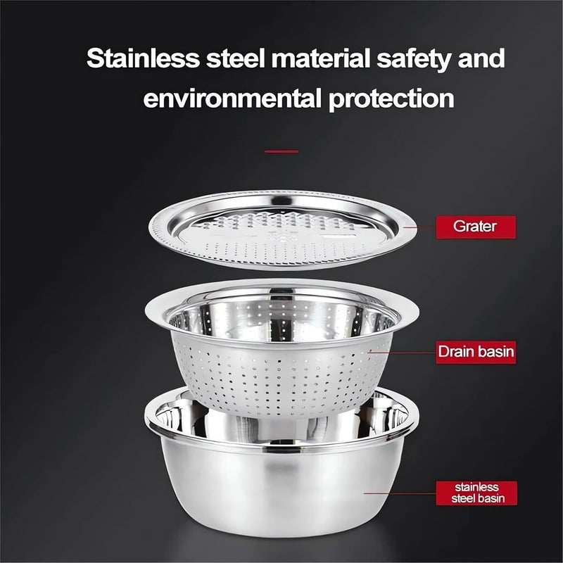 Shrux Stainless Steel Strainer Drain Basket Salad Maker Bowl Vegetable Fruits Washing Strainer Colanders Set Basin with Grater Strainer and Drain BasketVegetable Grater Kitchen Mesh Strainers - Image 3