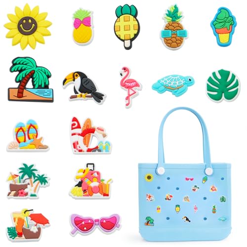 QTKJ 16 Pcs Charms for Bogg Bag, Rubber Summer Decoration for Bogg Bag Accessories, Compatible with Women Beach Bag Tote Handbag - Image 1