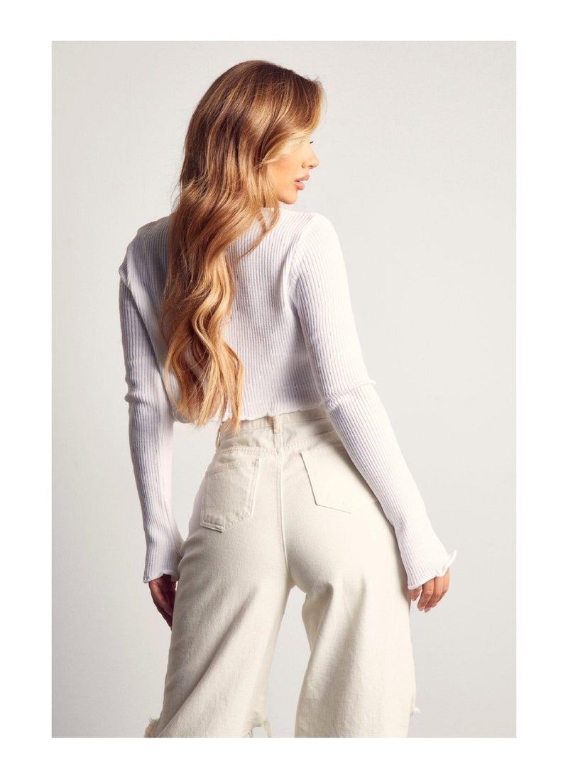 Miss Pap - Lettuce Hem Knitted Cardigan - Image 1