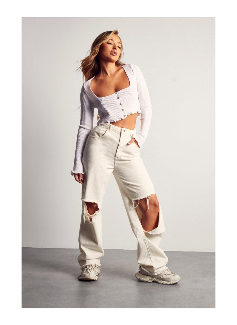 Miss Pap - Lettuce Hem Knitted Cardigan - Image 1