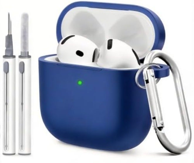 غطاء سيليكون لحافظة AirPods الجيل الرابع، جلد ناعم، حماية كاملة، سلسلة مفاتيح، عدة تنظيف (حليب الشاي) - Image 1