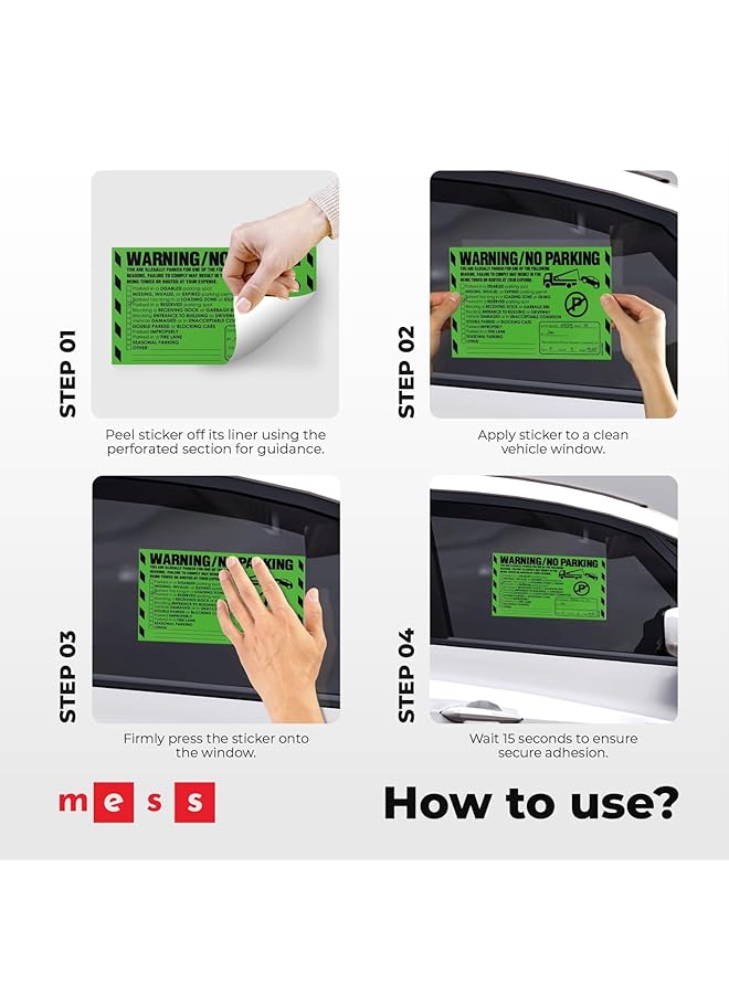 إيروريكس 50 ملصق مخالفة وقوف السيارات، ملصقات عدم ركن السيارة، ملصقات وقوف السيارات السيئة، ملصقات تحذيرية شديدة الالتصاق يصعب إزالتها، خضراء، متعددة الأسباب لسحب السيارات المتوقفة، مقاس 8 × 5 بوصة - Image 3