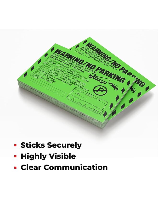 إيروريكس 50 ملصق مخالفة وقوف السيارات، ملصقات عدم ركن السيارة، ملصقات وقوف السيارات السيئة، ملصقات تحذيرية شديدة الالتصاق يصعب إزالتها، خضراء، متعددة الأسباب لسحب السيارات المتوقفة، مقاس 8 × 5 بوصة - Image 2