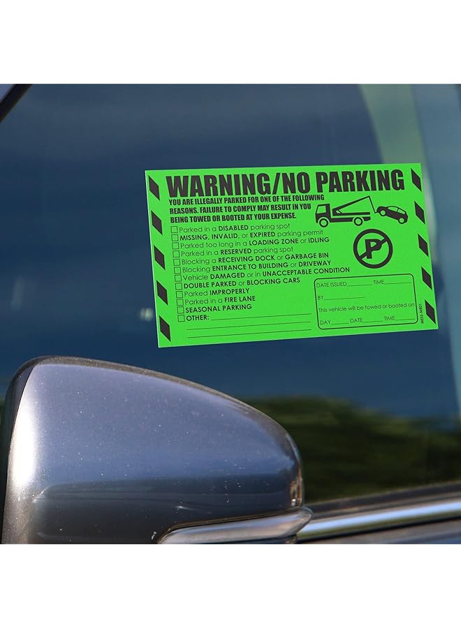 إيروريكس 50 ملصق مخالفة وقوف السيارات، ملصقات عدم ركن السيارة، ملصقات وقوف السيارات السيئة، ملصقات تحذيرية شديدة الالتصاق يصعب إزالتها، خضراء، متعددة الأسباب لسحب السيارات المتوقفة، مقاس 8 × 5 بوصة - Image 1