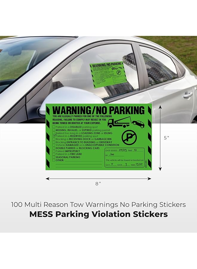 إيروريكس 50 ملصق مخالفة وقوف السيارات، ملصقات عدم ركن السيارة، ملصقات وقوف السيارات السيئة، ملصقات تحذيرية شديدة الالتصاق يصعب إزالتها، خضراء، متعددة الأسباب لسحب السيارات المتوقفة، مقاس 8 × 5 بوصة - Image 5