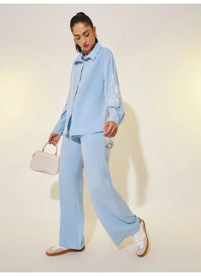 Take Two Take Two Embroidered Detail Long Sleeve Shirt and Pants Co-Ords