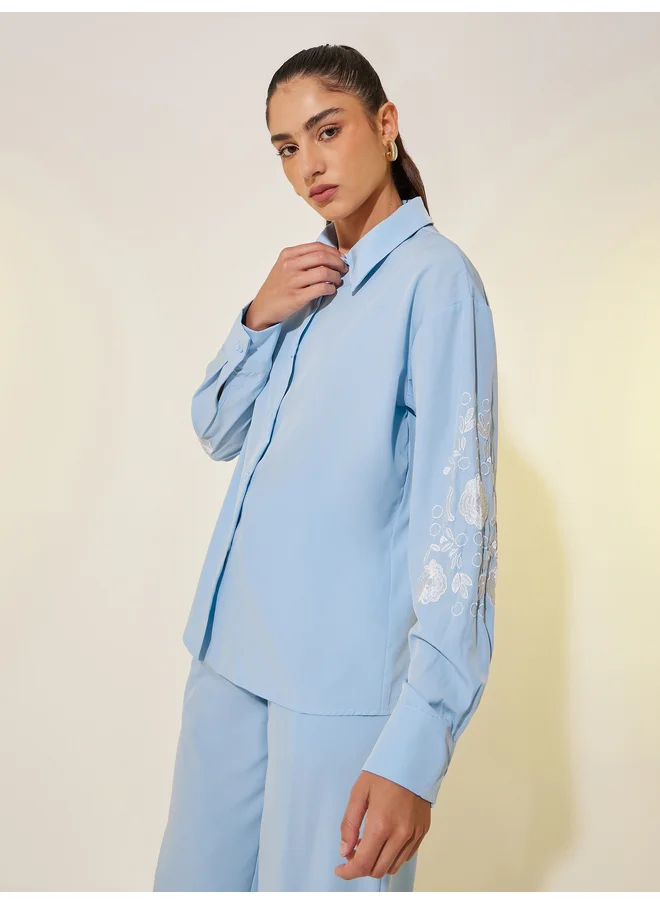 Take Two Take Two Embroidered Detail Long Sleeve Shirt and Pants Co-Ords