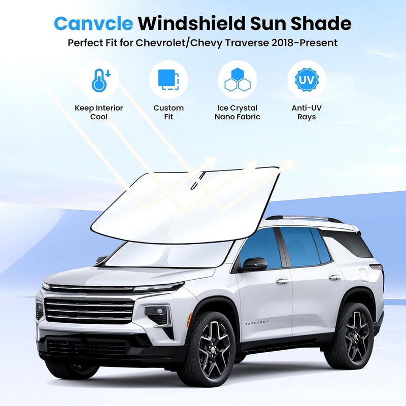 Canvcle Compatible with Car Windshield Sun Shade Chevy Traverse 2018-2022 Sun Visor UV Rays and Sun Heat Protection Keep Vehicle Cool with Storage Pouch Global versatile design - Image 2