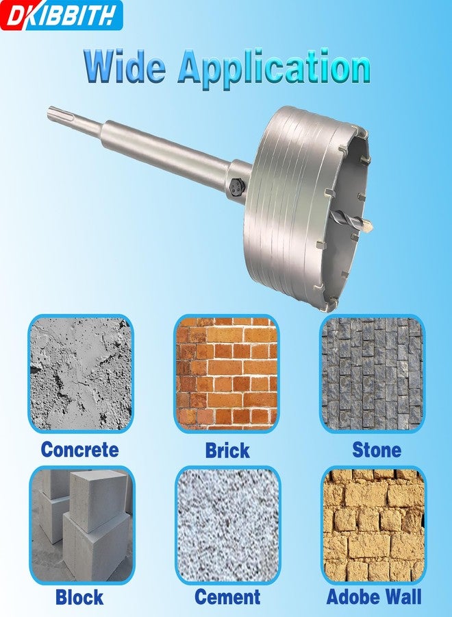 DKIBBITH 4" Concrete Hole Saw, 102mm Tungsten Steel Core Bit for Cinder Block, Brick, Rock, Plank Walls for Pipes or mini Split Lines, with SDS Plus Shank and 2 Center Positioning Drill Bits. - Image 5
