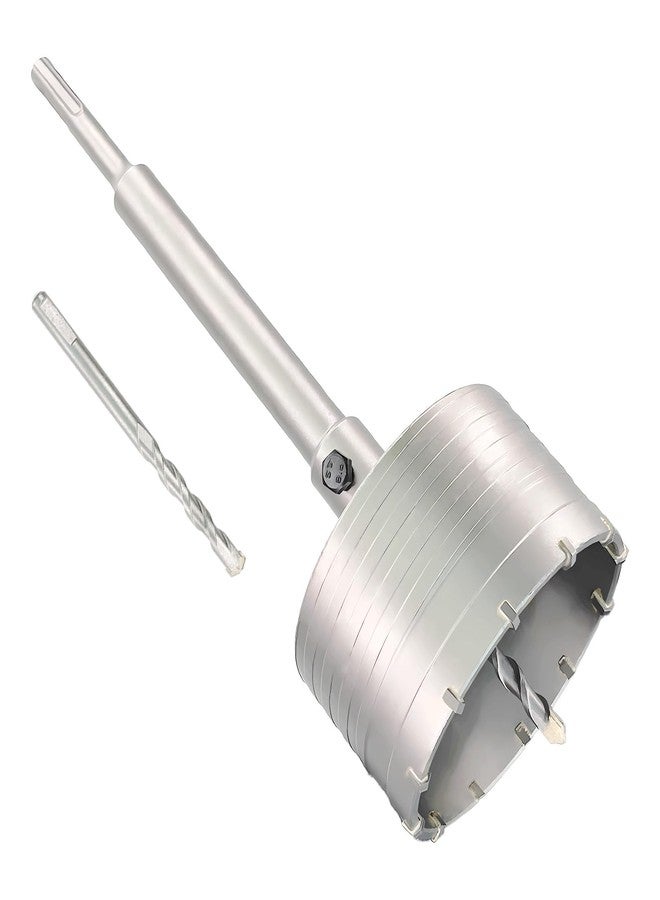DKIBBITH 4" Concrete Hole Saw, 102mm Tungsten Steel Core Bit for Cinder Block, Brick, Rock, Plank Walls for Pipes or mini Split Lines, with SDS Plus Shank and 2 Center Positioning Drill Bits. - Image 1