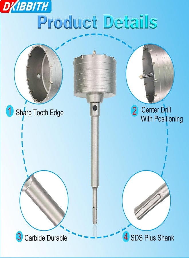 DKIBBITH 4" Concrete Hole Saw, 102mm Tungsten Steel Core Bit for Cinder Block, Brick, Rock, Plank Walls for Pipes or mini Split Lines, with SDS Plus Shank and 2 Center Positioning Drill Bits. - Image 4