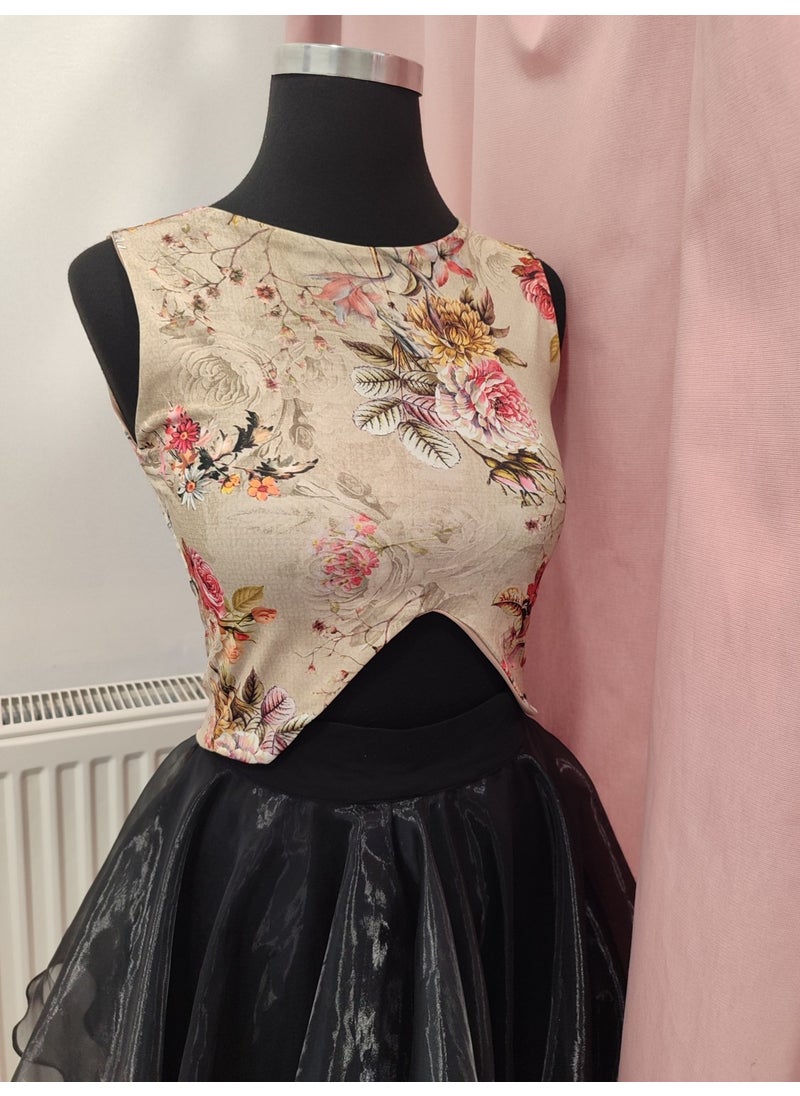 Due Stelle Low-Cut Crop Floral Beige  - Image 2