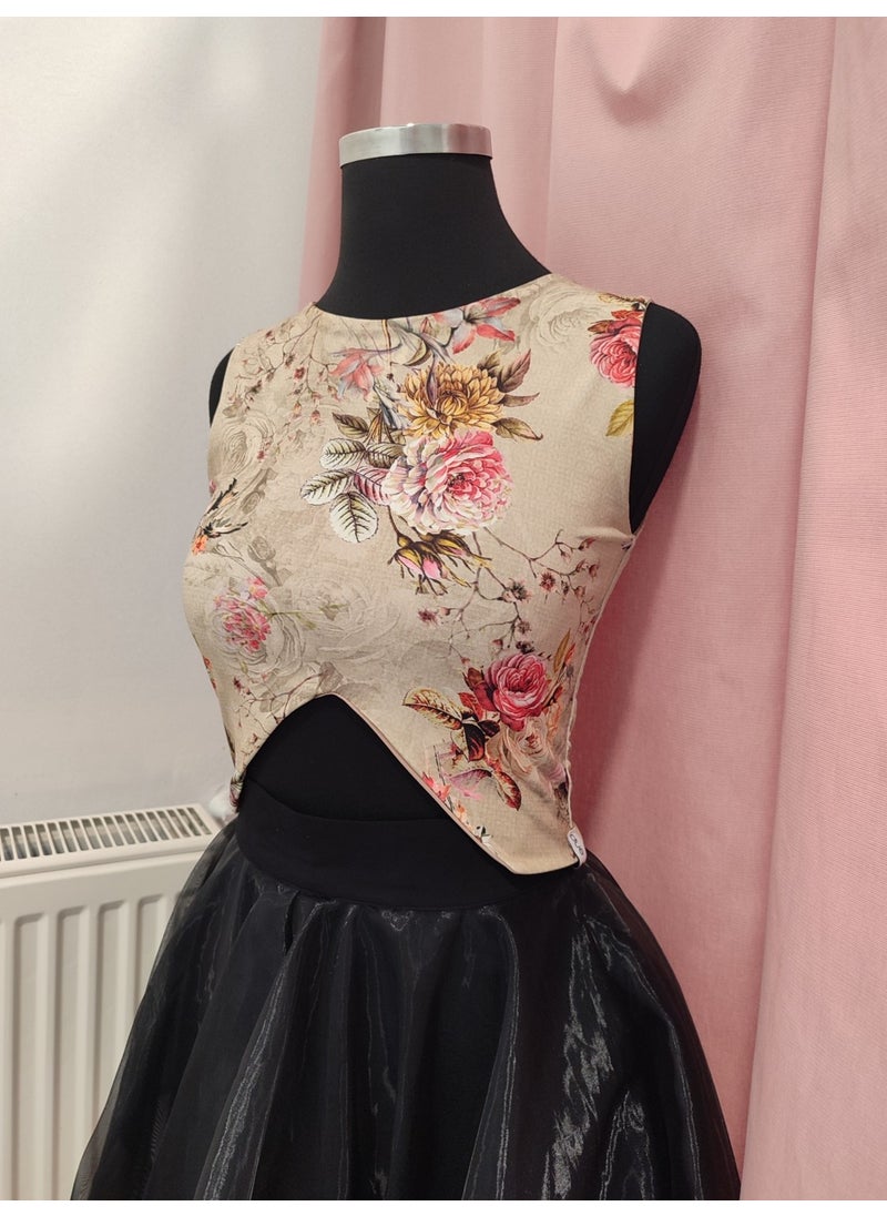 Due Stelle Low-Cut Crop Floral Beige  - Image 3