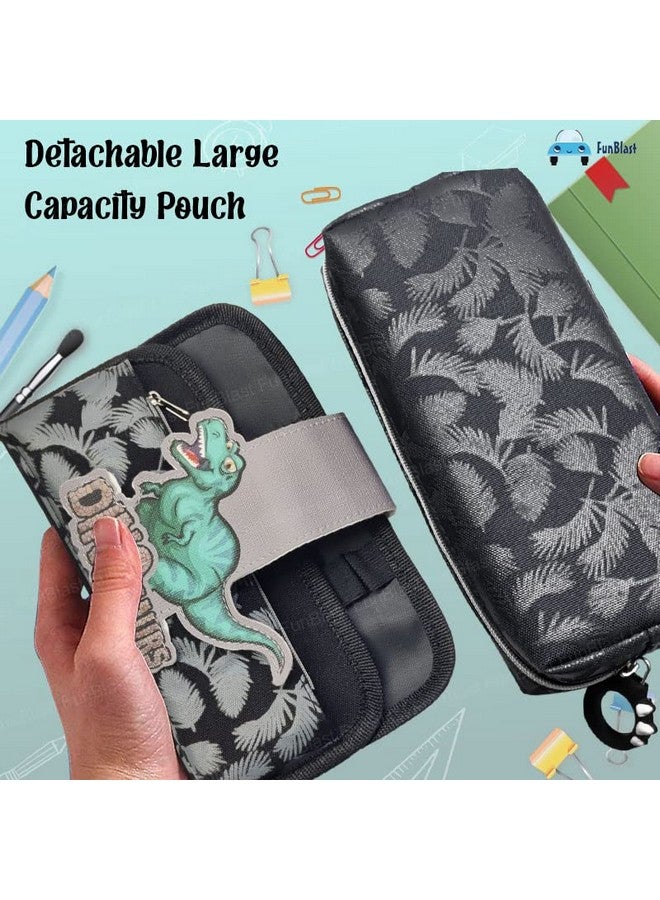 فنبلاست حقيبة فن بلاست متعددة الأغراض - حافظة أقلام بسحاب بتصميم ديناصور للأطفال، حقيبة قابلة للفصل بسعة كبيرة، حافظة أقلام وأقلام للأطفال، حقيبة أدوات مكتبية للطلاب والمستلزمات المدرسية (أسود) - Image 3