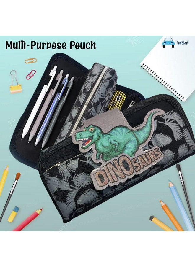 فنبلاست حقيبة فن بلاست متعددة الأغراض - حافظة أقلام بسحاب بتصميم ديناصور للأطفال، حقيبة قابلة للفصل بسعة كبيرة، حافظة أقلام وأقلام للأطفال، حقيبة أدوات مكتبية للطلاب والمستلزمات المدرسية (أسود) - Image 2