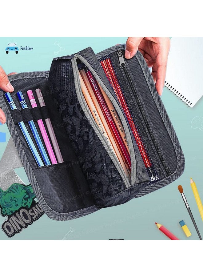 فنبلاست حقيبة فن بلاست متعددة الأغراض - حافظة أقلام بسحاب بتصميم ديناصور للأطفال، حقيبة قابلة للفصل بسعة كبيرة، حافظة أقلام وأقلام للأطفال، حقيبة أدوات مكتبية للطلاب والمستلزمات المدرسية (أسود) - Image 5