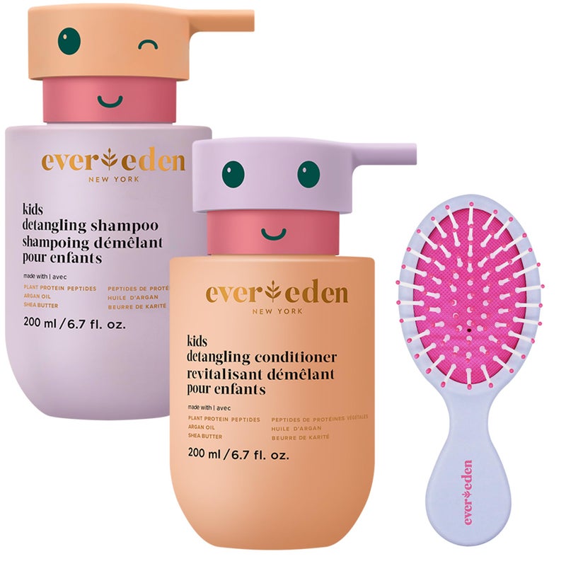 Evereden Happy Hair Duo for Kids: Vegan Shampoo and Conditioner Set with Detangler Brush - Strengthens  Smooths All Hair Types - Image 1