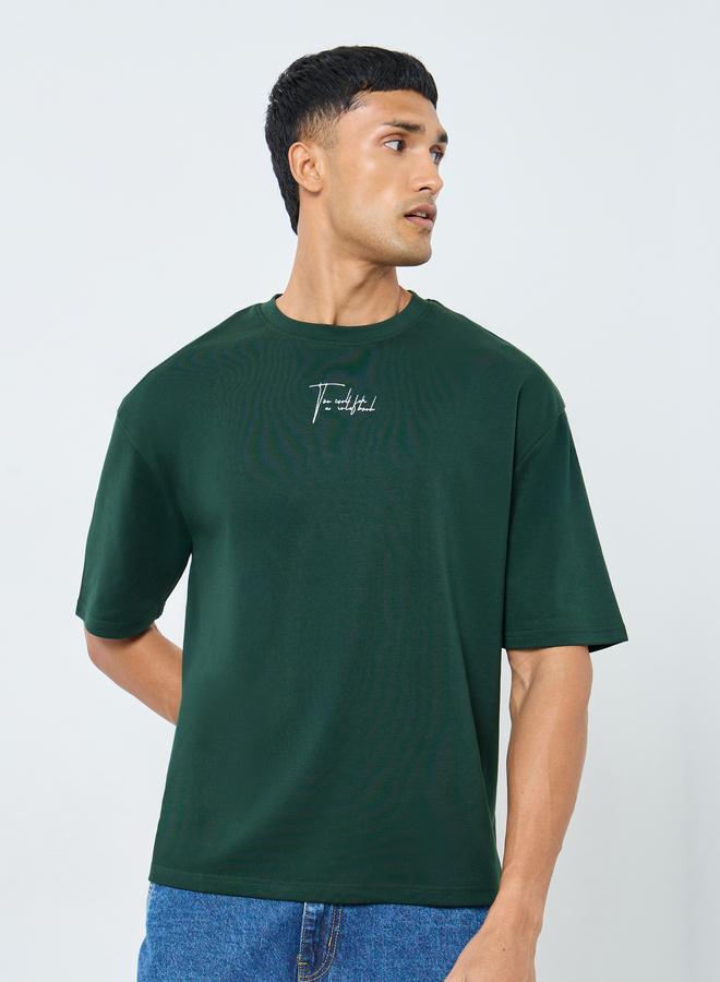 Styli Dark Green Oversized Interlock T-Shirt - Image 1