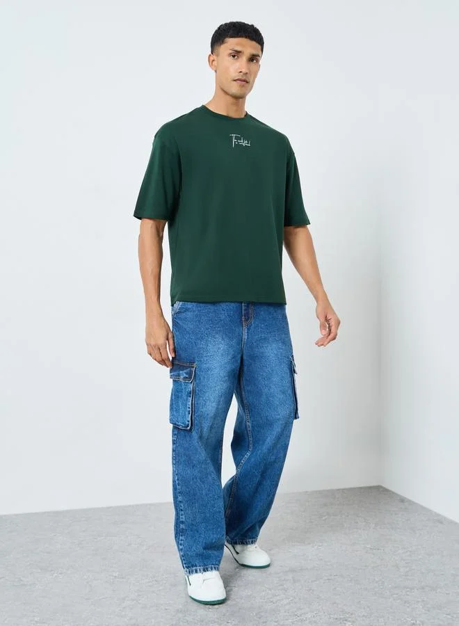 Styli Dark Green Oversized Interlock T-Shirt