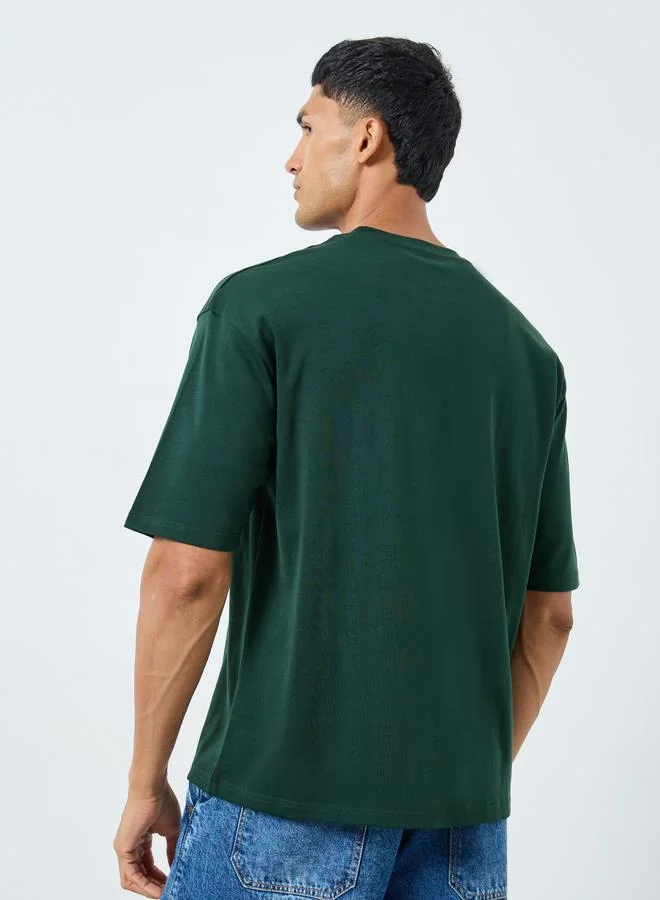 Styli Dark Green Oversized Interlock T-Shirt