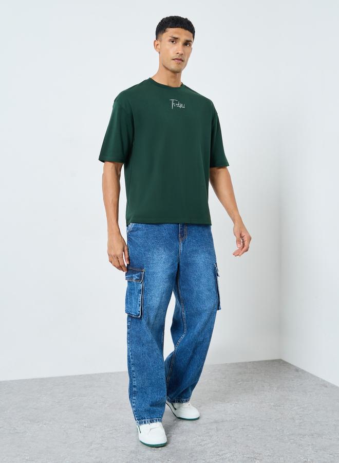Styli Dark Green Oversized Interlock T-Shirt - Image 2
