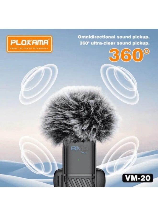 PLOKAMA VM-20 Wireless Lavalier Microphone Dual Clip-On 2.4G Mini Mic with Lightning Receiver, Noise Reduction, 25M Stable Transmission, Type-C & Lightning Compatible for Vlogging Live Streaming Interviews - Image 4