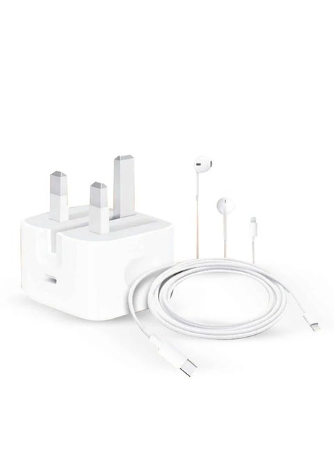 شاحن آيفون سريع 20 واط - شاحن حائط USB-C مع كابل USB-C إلى Lightning (1 متر) مع سماعة Lightning متوافق مع iPhone 14/14 Pro/14 Pro Max/13/12/SE 2020/11/XR/XS Max/X/iPad