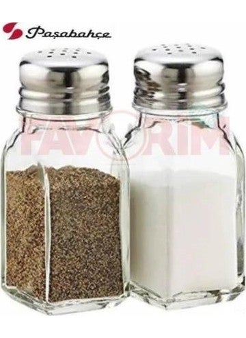 Paşabahçe 80221 Square Base Metal Covered Salt and Pepper Shakers Set of 2  - Image 1