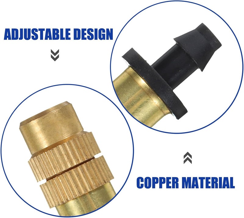 10pcs Adjustable Copper Mister Nozzles with 4/7 Tubing Connector High Pressure Misting Spray Nozzle Replacements for Garden Irrigation and Cooling Systems - Image 2