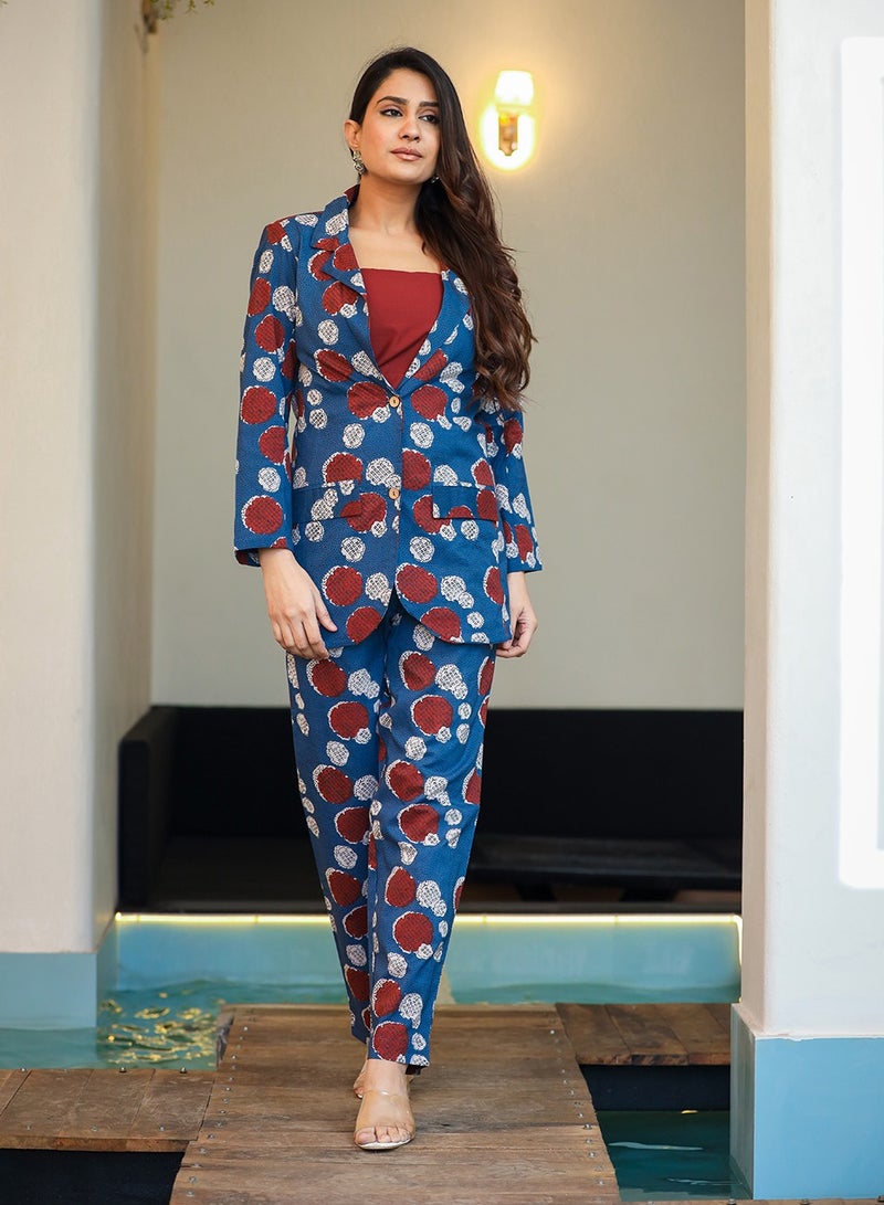 Swadesh Souq Floral Printed Cotton Co-Ord Set – Blazer & Trousers - Image 1