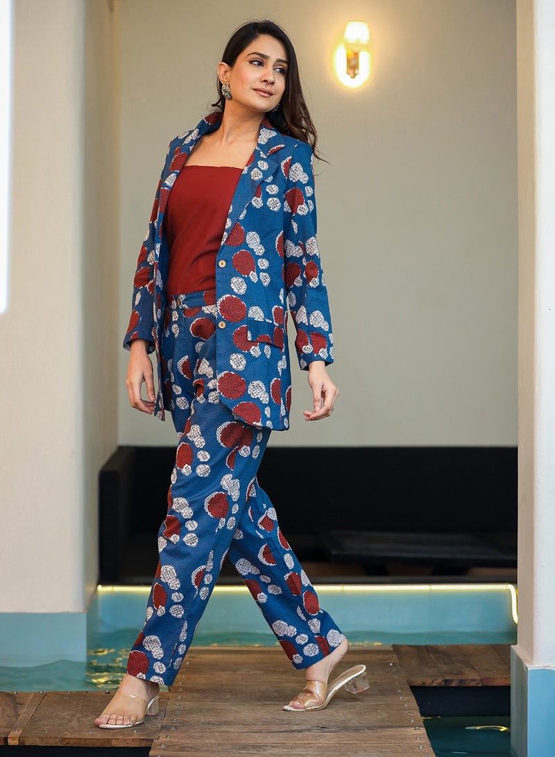 Swadesh Souq Floral Printed Cotton Co-Ord Set – Blazer & Trousers - Image 2