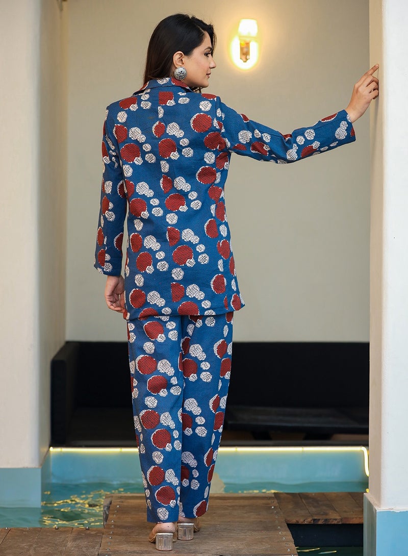 Swadesh Souq Floral Printed Cotton Co-Ord Set – Blazer & Trousers - Image 3