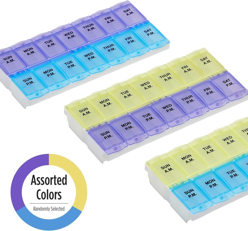 EZY DOSE Weekly 14-Day Daily Pill Organizer with Locking Compartments - Purple and Green - Image 5