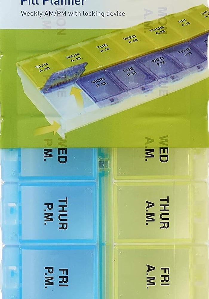 EZY DOSE Weekly 14-Day Daily Pill Organizer with Locking Compartments - Purple and Green - Image 3