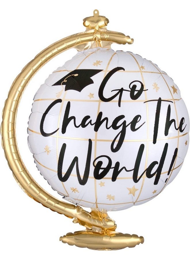 أتباتا فانكي بالون Atpata Funky Go Change The World Globe Shape Graduation Foil Balloon - مثالي لحفلات التخرج والاحتفالات الأكاديمية وحفلات التخرج السعيدة وديكورات التخرج الأخرى - Image 1
