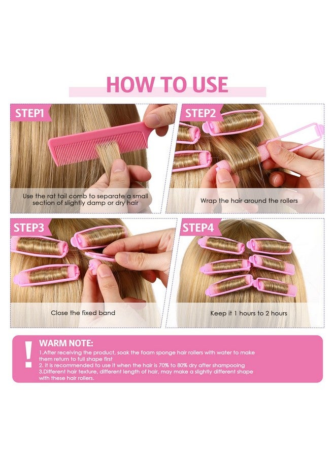 Syhood 43 Pcs Foam Sponge Hair Rollers Women 0.59 Inch Soft Sleeping Curlers Flexible Sponge Curler Tool and Rat Tail Comb for Hair Styling Hairdressing Overnight Curl and Volume(Pink) - Image 3