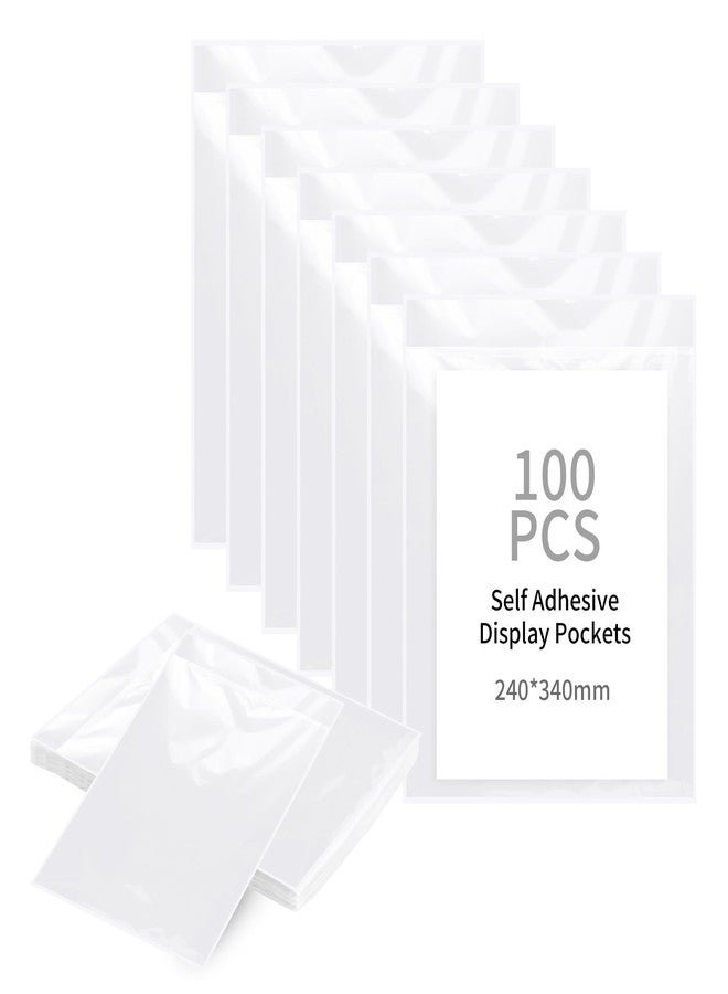 GSHYMXT souG 100Pcs 9.5'' x 12'' Self Adhesive Display Pockets - 8.5 x 11 Inch Paper Sleeves for Wall and Door Communication, Clear Adhesive Sheet Protectors for Office, School, Box Posting Signs - Image 1