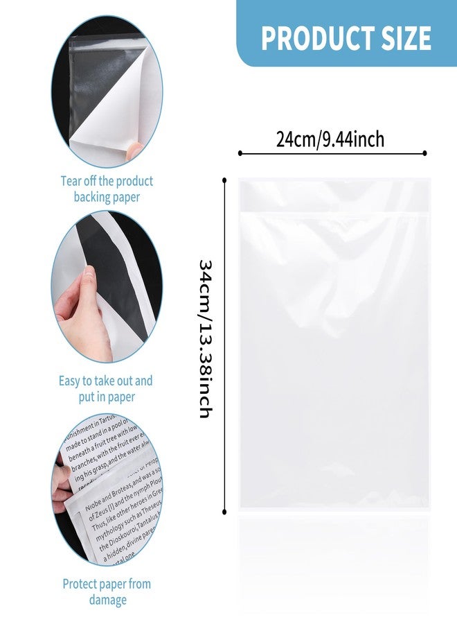 GSHYMXT souG 100Pcs 9.5'' x 12'' Self Adhesive Display Pockets - 8.5 x 11 Inch Paper Sleeves for Wall and Door Communication, Clear Adhesive Sheet Protectors for Office, School, Box Posting Signs - Image 5