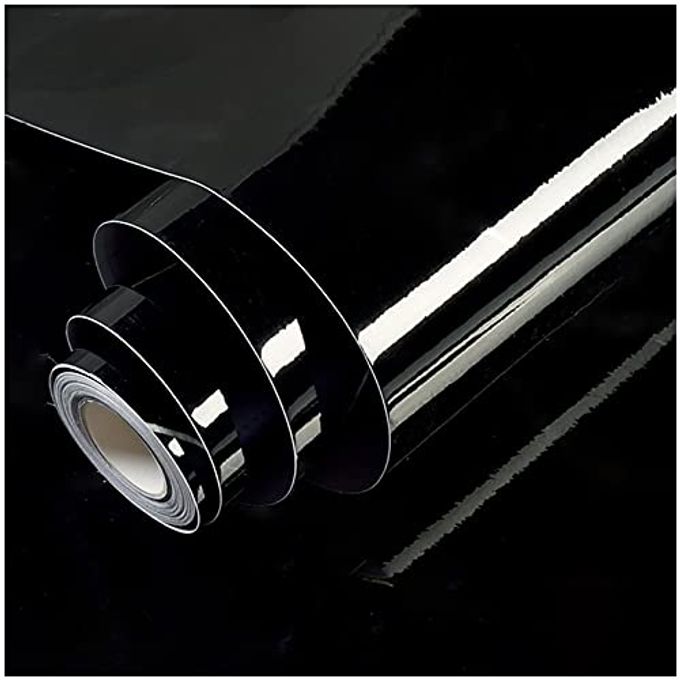 SHINY BLACK WALLPAPER PEEL AND STICK WALLPAPER GLOSSY SELF ADHESIVE REMOVABLE WALL PAPER158 X 118WATERPROOF COUNTERTOP PAPER BLACK CONTACT PAPER FOR CABINET COUNTERTOP FURNITURE KITCHEN VINYL FILM