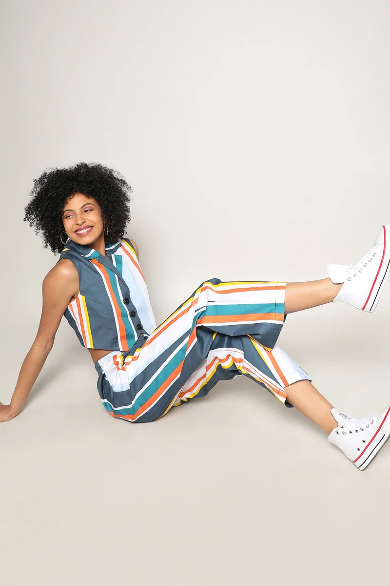 كامبوس سوترا Women's Multicolour Striped Vest Co-Ord Set