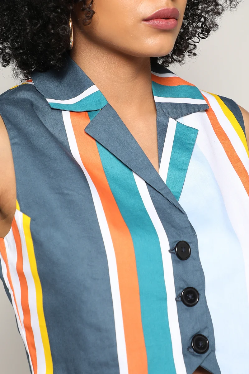 كامبوس سوترا Women's Multicolour Striped Vest Co-Ord Set