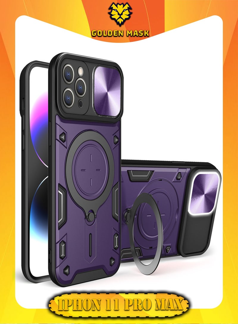 GOLDEN MASK GOLDEN MASK For iPhone 11 Pro Max Armored Camera Shield Cover Camera Lend Protection, Built-in 360° (Purple) 