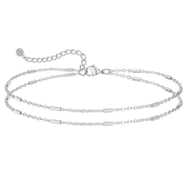 MIDEEO Gold/Silver Ankle Bracelets for Women,14K Gold Anklets for Women Waterproof Cuban Link Heart Beads Herringbone Rhinestone Anklets Set Layered Anklet Bracelets for Women Gold Jewelry Gift - Image 1