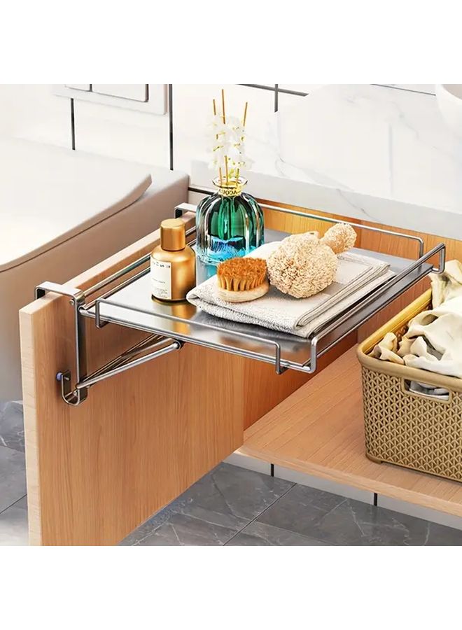 Collapsible Stainless Steel Cabinet Hanging Shelving Space Saving Adjustable Kitchen Organizer 1pack With Sturdy Metal Brackets Foldable Design For Countertop Storage Clutter Free Cooking Durable Construction Apartment Living - Image 4