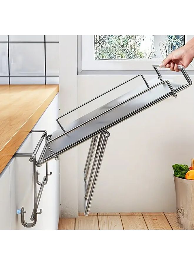 Collapsible Stainless Steel Cabinet Hanging Shelving Space Saving Adjustable Kitchen Organizer 1pack With Sturdy Metal Brackets Foldable Design For Countertop Storage Clutter Free Cooking Durable Construction Apartment Living - Image 2